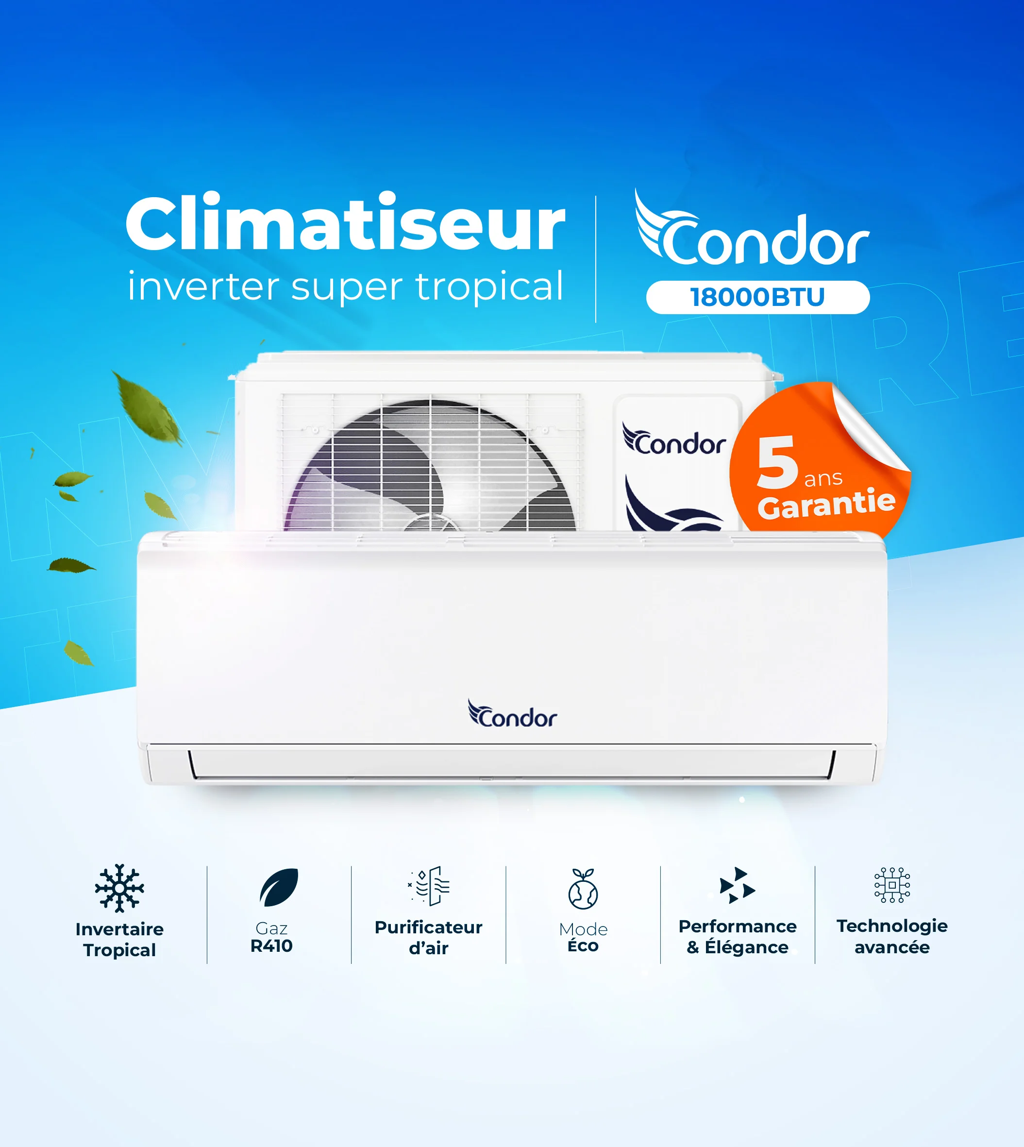 Climatiseur 18000Btu Condor Super Tropical Inverter